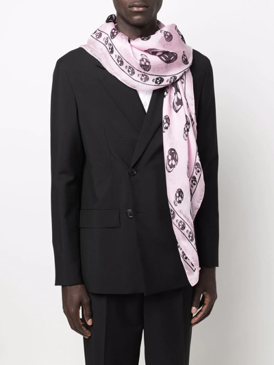 Shop Alexander Mcqueen Skull-print Silk Scarf In Pink