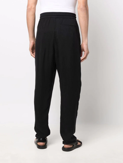 Shop Giorgio Armani Tapered Cotton Track Pants In Black