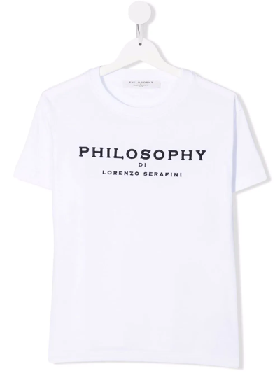 Shop Philosophy Di Lorenzo Serafini Teen Embroidered Logo Short-sleeve T-shirt In White