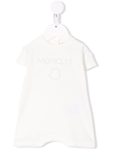 Shop Moncler Embroidered Logo Short-sleeve Shorties In White