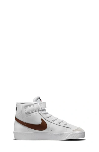 Shop Nike Kids' Blazer Mid '77 High Top Sneaker In White/ Vivid Sulfur/ Pecan