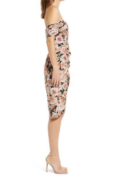 Shop Lavish Alice Floral Print Pleat Off The Shoulder Corset Dress In Dark Floral