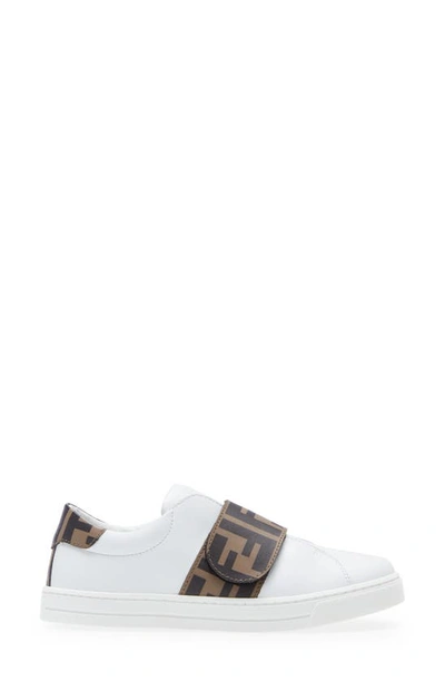 Shop Fendi Kids' Ff Logo Low Top Sneaker In F0c1a White