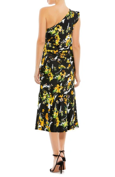 Shop Mac Duggal Floral Drape One-shoulder Midi Dress In Black Multi