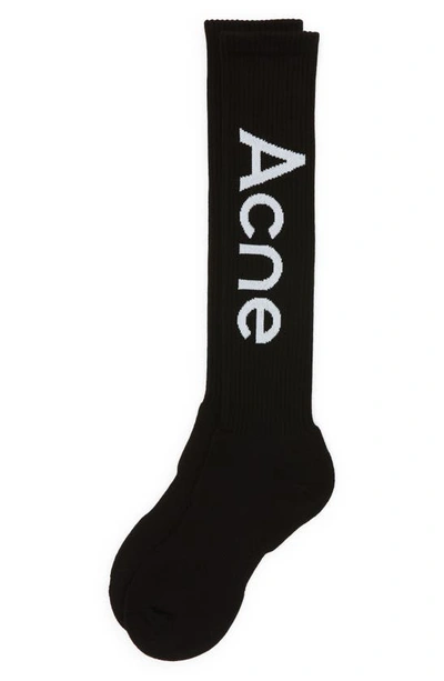 Shop Acne Studios Logo Rib Socks In Black
