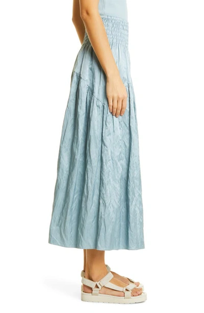 Shop Vince Metallic Smock Waist Tiered Cotton Blend Skirt In Aqua Stone