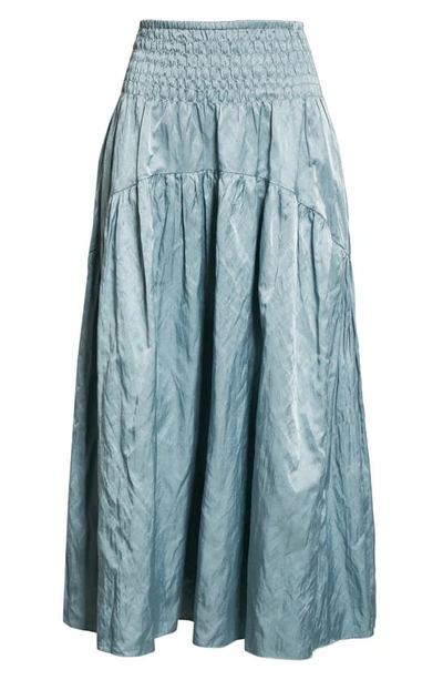 Shop Vince Metallic Smock Waist Tiered Cotton Blend Skirt In Aqua Stone