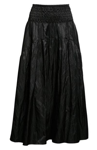 Shop Vince Metallic Smock Waist Tiered Cotton Blend Skirt In Black