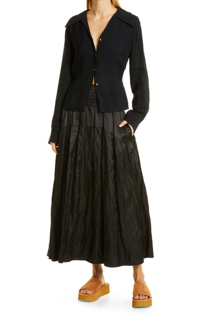 Shop Vince Metallic Smock Waist Tiered Cotton Blend Skirt In Black