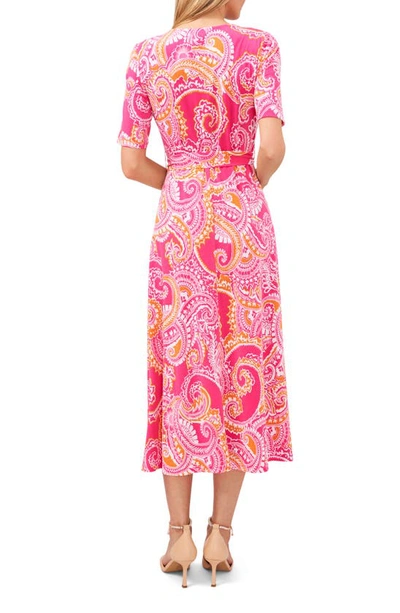 Shop Chaus Paisley Tie Waist Midi Dress In Pink/ Orange/ White