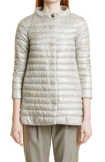 Shop Herno Rossella Water Repellent High/low A-line Down Puffer Jacket In Pearl Grey