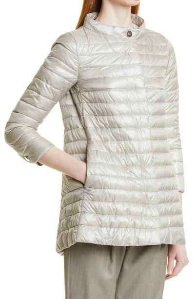 Shop Herno Rossella Water Repellent High/low A-line Down Puffer Jacket In Pearl Grey