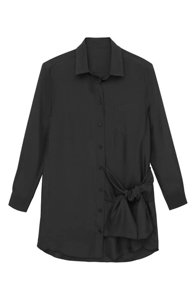 Shop Thakoon Silk Tie Front Shirtdress In Black