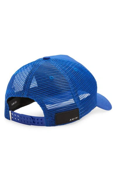 Shop Amiri Paint Drip Embroidered Logo Trucker Hat In Princess Blue