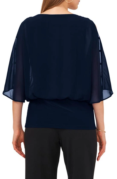 Chaus Split Sleeve Rhinestone Blouse In Navy