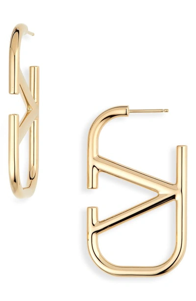 Shop Valentino Vlogo Huggie Earrings In Oro 18