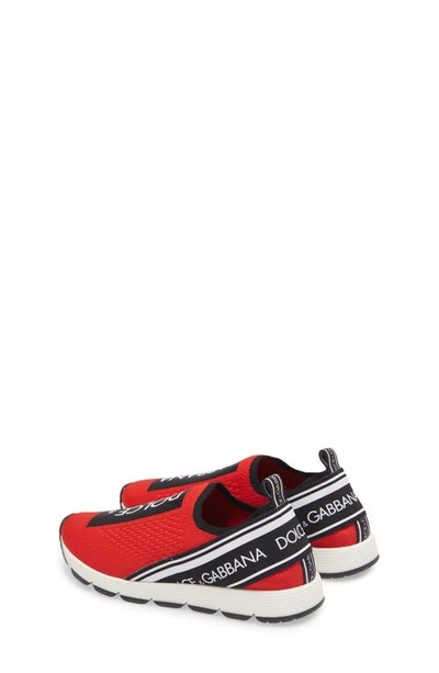 Shop Dolce & Gabbana Logo Knit Slip-on Sneaker In Red/ Black