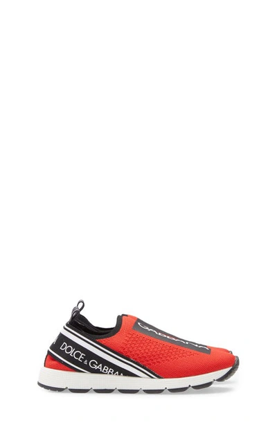 Shop Dolce & Gabbana Logo Knit Slip-on Sneaker In Red/ Black