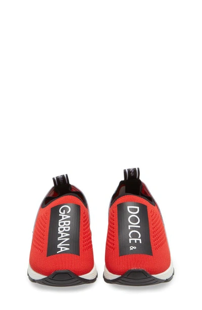 Shop Dolce & Gabbana Logo Knit Slip-on Sneaker In Red/ Black