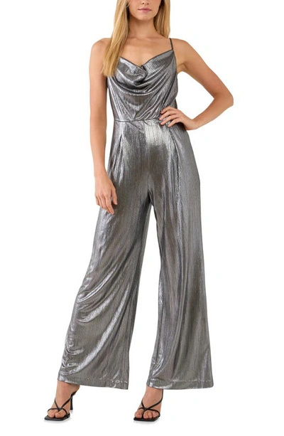Endless Rose Cowl Neck Metallic Jumpsuit In Dark Silver