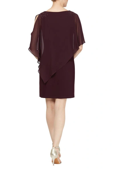 Slny Chiffon Overlay Beaded Detail Sheath Dress In Aubergine