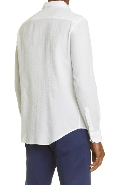 Shop Emporio Armani Seersucker Button-up Shirt In Solid White