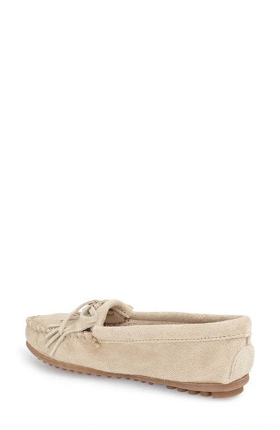 Shop Minnetonka 'kilty' Suede Moccasin In Stone Suede