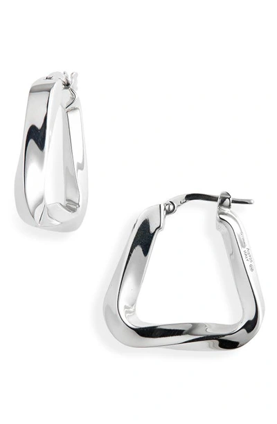 Shop Bottega Veneta Twisted Triangle Hoop Earrings In Silver