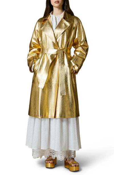 Marina Rinaldi Plus Size Eleganza Laminated Suede Trench Coat In Gold |  ModeSens