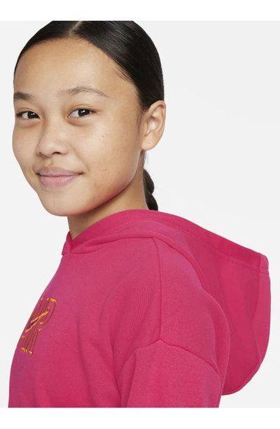 Shop Nike Kids' French Terry Crop Hoodie In Rush Pink/ Sangria/ Sulfur
