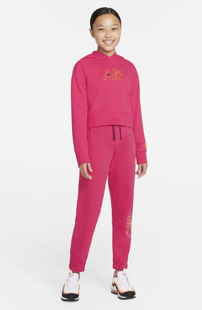 Shop Nike Kids' French Terry Crop Hoodie In Rush Pink/ Sangria/ Sulfur