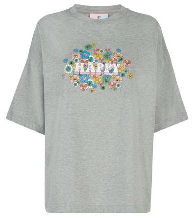 Chiara Ferragni Oversized T-shirt With Elbow-length Sleeves And Print Slogan In Grey