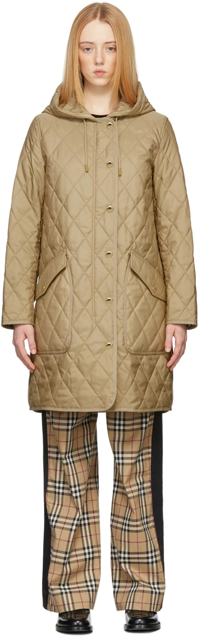 Shop Burberry Beige Quilted Roxby Coat In Archive Beige
