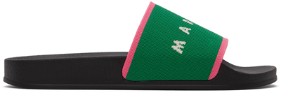 Shop Marni Black & Green Logo Pool Slides In Zo102 Garden Green