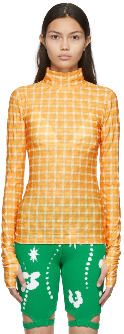Kijun Orange Jersey Gingham Turtleneck In Print