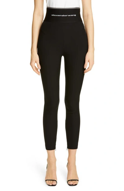 Shop Alexander Wang Logo Waist Wool Twill Leggings In Black