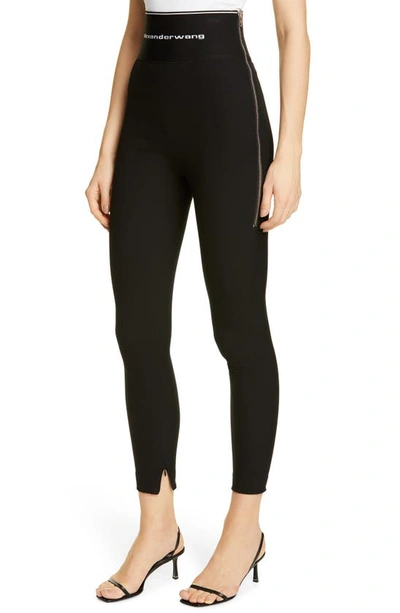 Shop Alexander Wang Logo Waist Wool Twill Leggings In Black