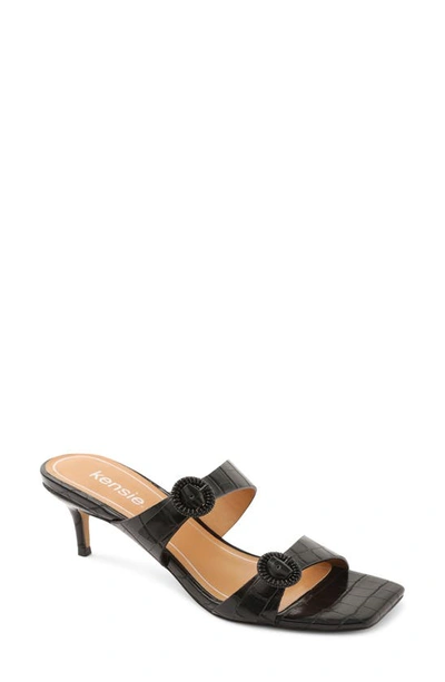 Shop Kensie Croc Embossed Slide Sandal In Black Croco Faux Leather