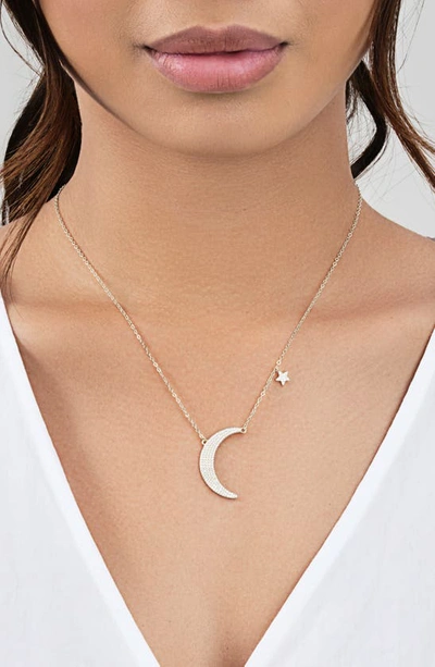 Shop Sterling Forever Cubic Zirconia Crescent Pendant Necklace In Silver