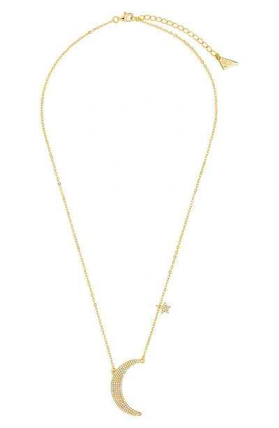 Shop Sterling Forever Cubic Zirconia Crescent Pendant Necklace In Gold