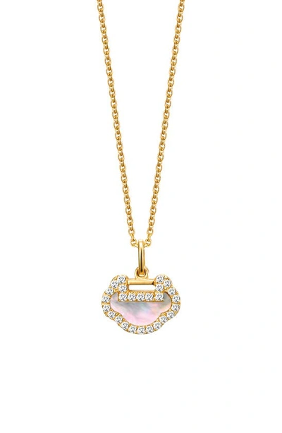 Shop Qeelin Petite Yu Yi Mother-of-pear & Diamond Pendant Necklace In Gold