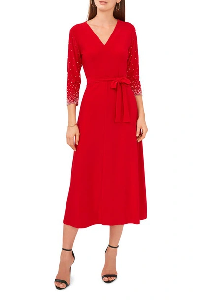 Shop Chaus Embellished Tie Waist Midi Dress In Red