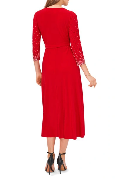 Shop Chaus Embellished Tie Waist Midi Dress In Red