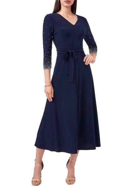 Shop Chaus Embellished Tie Waist Midi Dress In Navy