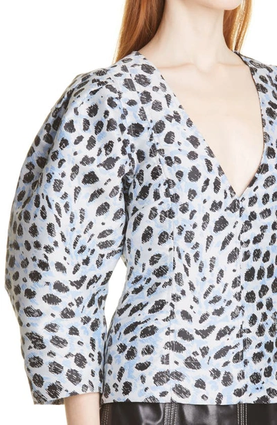 Shop Ganni Leopard Jacquard Blouse In Egret