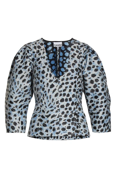 Shop Ganni Leopard Jacquard Blouse In Egret