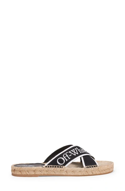 Shop Off-white Logo Cross Strap Espadrille Slide Sandal In Black/ White