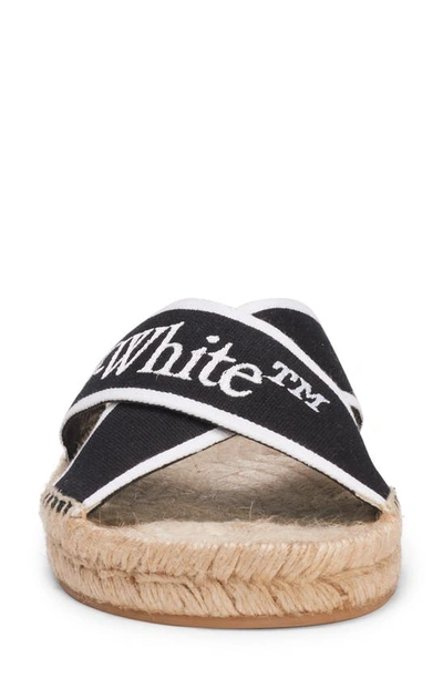 Shop Off-white Logo Cross Strap Espadrille Slide Sandal In Black/ White