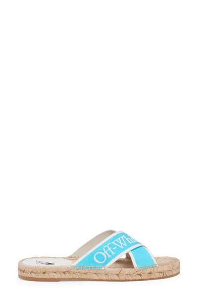 Shop Off-white Logo Cross Strap Espadrille Slide Sandal In Light Blue/ White