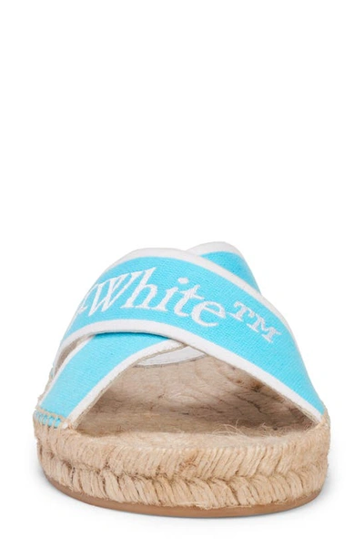 Shop Off-white Logo Cross Strap Espadrille Slide Sandal In Light Blue/ White